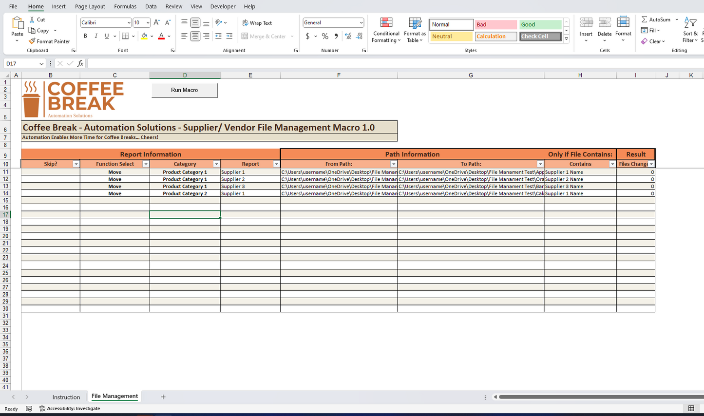 Supplier & Vendor File Management - Excel Template - Windows Only